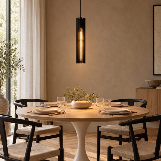 Lampada a sospensione a tubo per sala da pranzo moderna nero