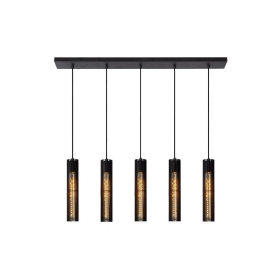 Lampadario a sospensione con 5 pendenti a tubo per sala da pranzo moderno nero