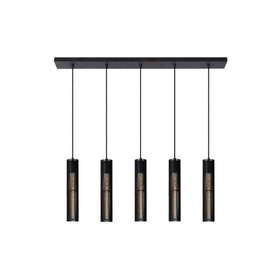 Lampadario a sospensione con 5 pendenti a tubo per sala da pranzo moderno nero