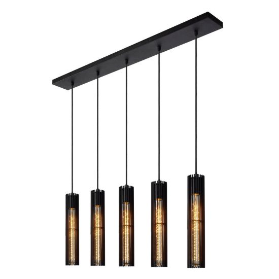 Lampadario a sospensione con 5 pendenti a tubo per sala da pranzo moderno nero