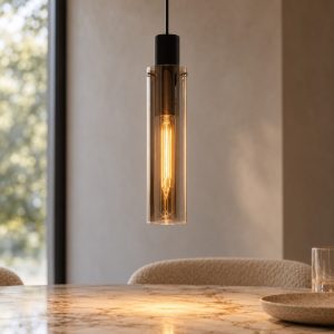 Lampada a sospensione a cilindro per sala da pranzo moderna fume nero