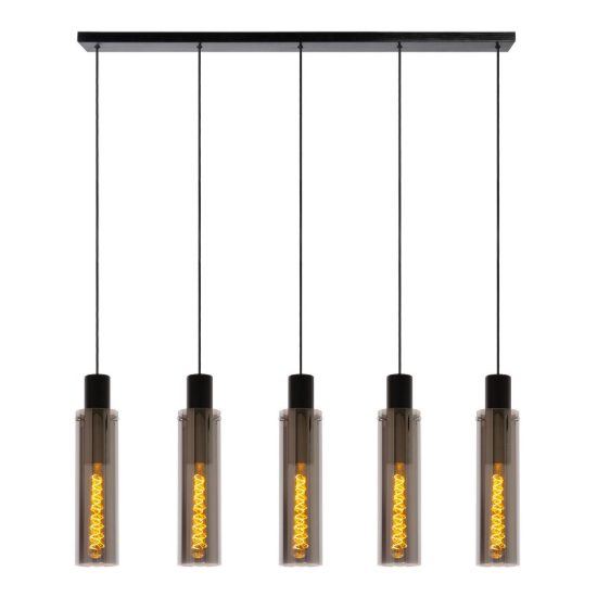 Lampadario a sospensione con 5 pendenti lineare per sala da pranzo moderno fume nero