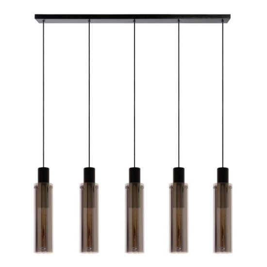 Lampadario a sospensione con 5 pendenti lineare per sala da pranzo moderno fume nero