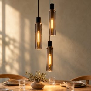 Lampadario a sospensione con 3 pendenti a cascata per sala da pranzo moderno fume nero