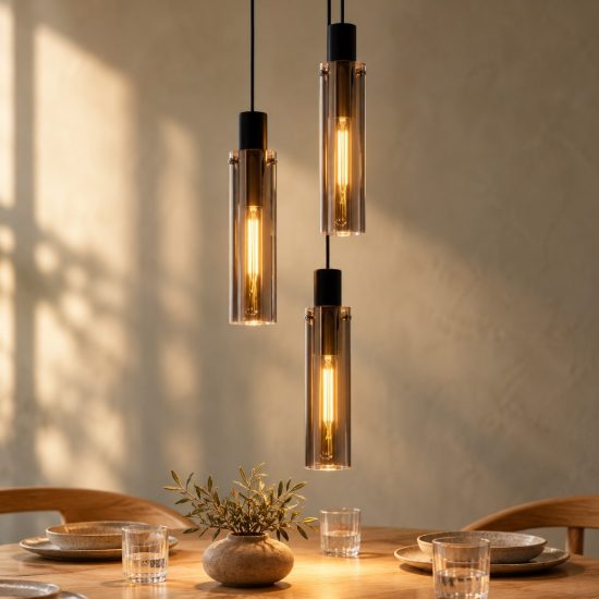 Lampadario a sospensione con 3 pendenti a cascata per sala da pranzo moderno fume nero