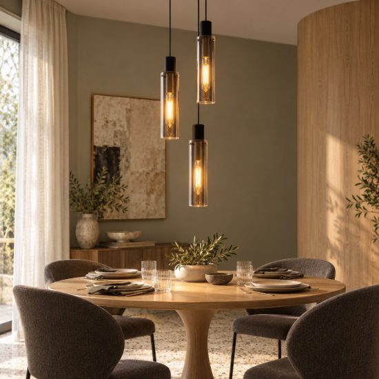 Lampadario a sospensione con 3 pendenti a cascata per sala da pranzo moderno fume nero