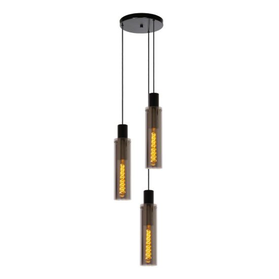 Lampadario a sospensione con 3 pendenti a cascata per sala da pranzo moderno fume nero