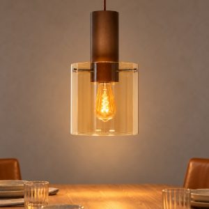 Lampada a sospensione a cilindro per sala da pranzo contemporanea ambra rame