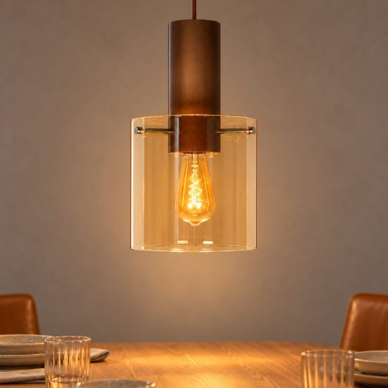 Lampada a sospensione a cilindro per sala da pranzo contemporanea ambra rame