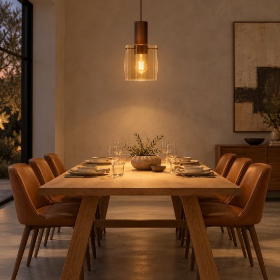 Lampada a sospensione a cilindro per sala da pranzo contemporanea ambra rame