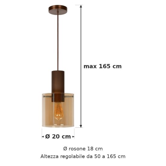 Lampada a sospensione a cilindro per sala da pranzo contemporanea ambra rame