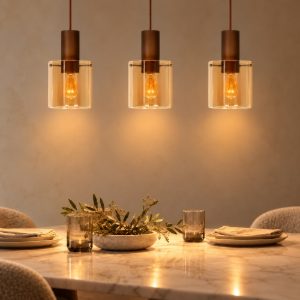 Lampadario a sospensione con 3 pendenti lineare per sala da pranzo contemporaneo ambra rame