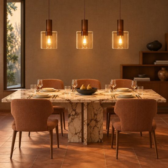 Lampadario a sospensione con 3 pendenti lineare per sala da pranzo contemporaneo ambra rame