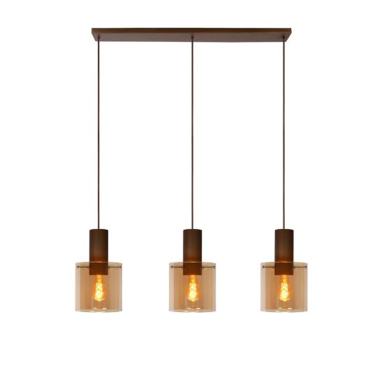 Lampadario a sospensione con 3 pendenti lineare per sala da pranzo contemporaneo ambra rame