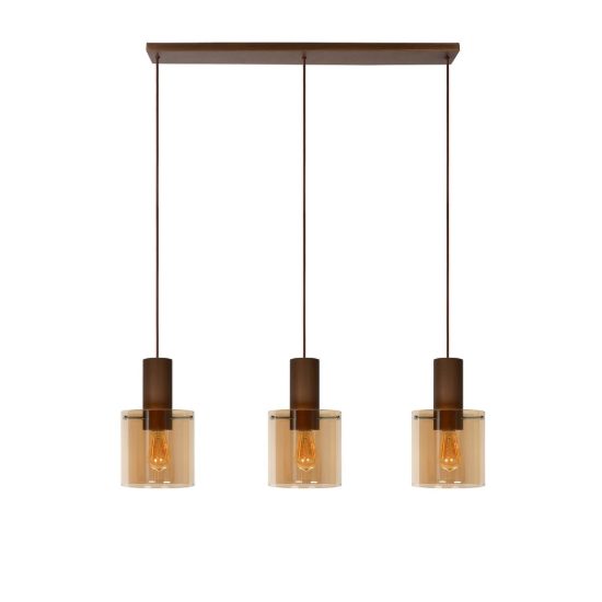Lampadario a sospensione con 3 pendenti lineare per sala da pranzo contemporaneo ambra rame