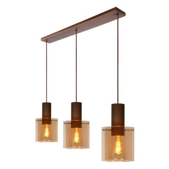 Lampadario a sospensione con 3 pendenti lineare per sala da pranzo contemporaneo ambra rame