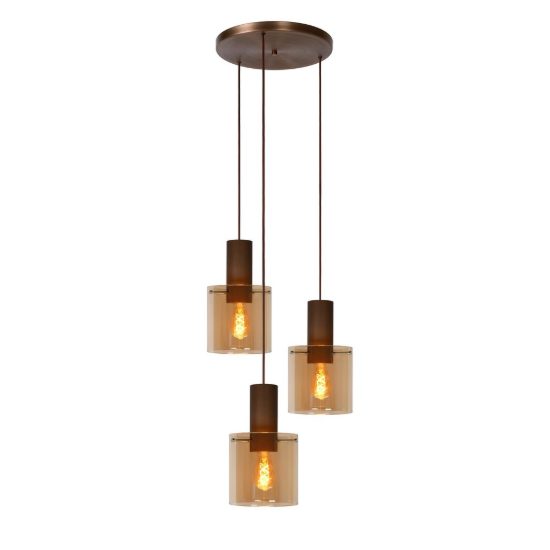 Lampadario a sospensione con 3 pendenti a cascata per sala da pranzo contemporaneo ambra rame