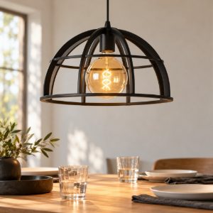 Lampadario a sospensione a cupola per cucina moderno nero