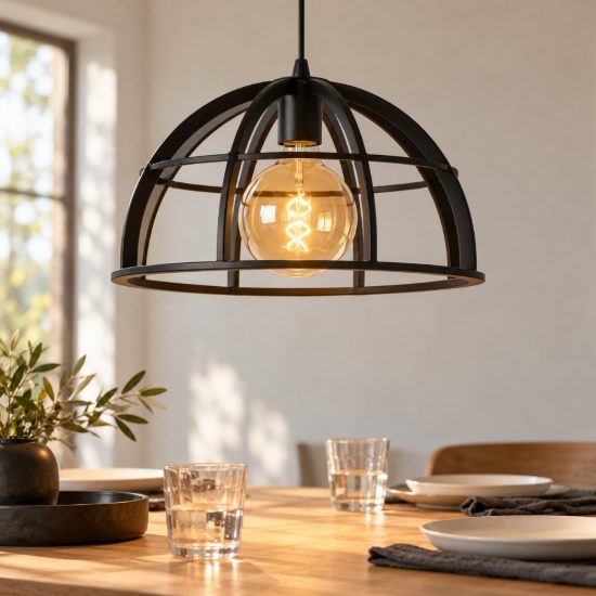 Lampadario a sospensione a cupola per cucina moderno nero