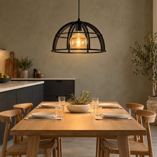 Lampadario a sospensione a cupola per cucina moderno nero