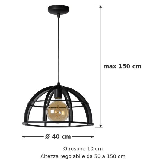 Lampadario a sospensione a cupola per cucina moderno nero