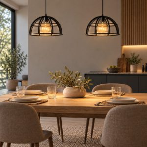 Lampadario a sospensione 2 luci a cupola per cucina moderno nero