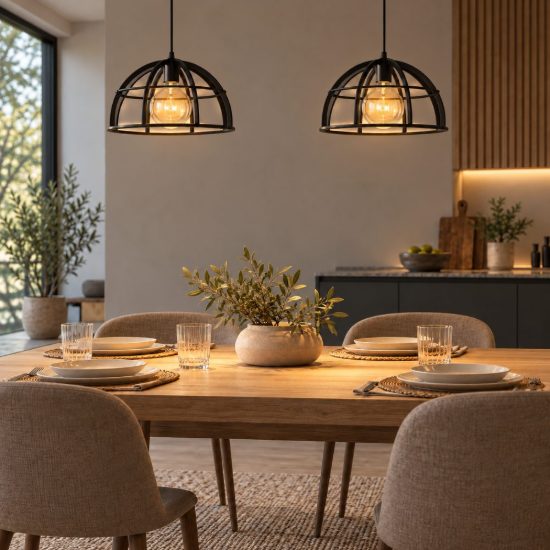 Lampadario a sospensione 2 luci a cupola per cucina moderno nero