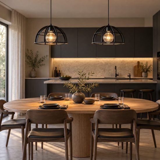 Lampadario a sospensione 2 luci a cupola per cucina moderno nero