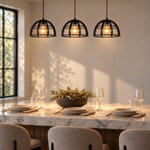 Lampadario a sospensione con 3 pendenti lineare per cucina moderno nero