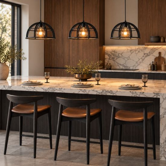 Lampadario a sospensione con 3 pendenti lineare per cucina moderno nero