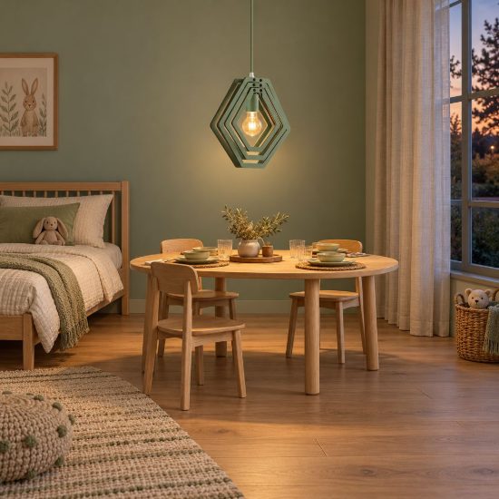 Lampadario a sospensione esagonale per cameretta moderno verde