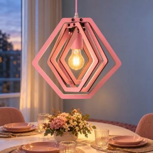 Lampadario a sospensione esagonale per cameretta moderno rosa