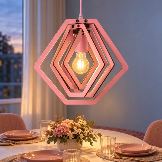 Lampadario a sospensione esagonale per cameretta moderno rosa
