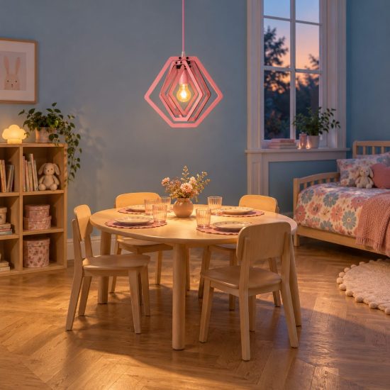 Lampadario a sospensione esagonale per cameretta moderno rosa