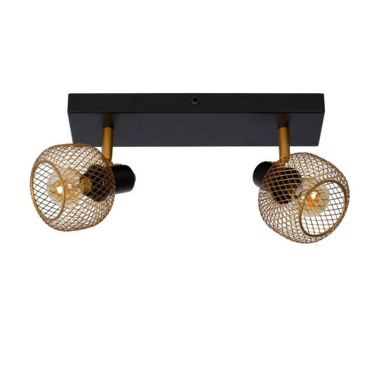 Plafoniera con 2 faretti a gabbia orientabili moderna oro nero