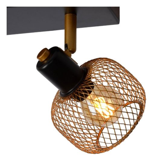 Plafoniera con 2 faretti a gabbia orientabili moderna oro nero