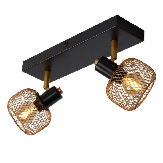 Plafoniera con 2 faretti a gabbia orientabili moderna oro nero
