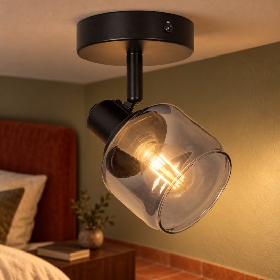 Faretto da soffitto con vetro a campana per soggiorno orientabile moderno nero fume
