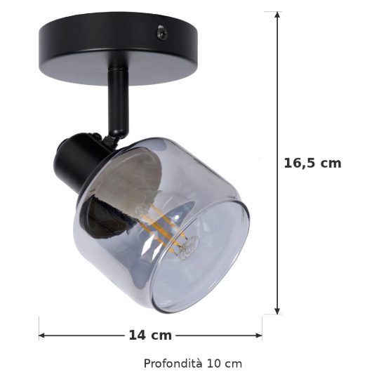 Faretto da soffitto con vetro a campana per soggiorno orientabile moderno nero fume