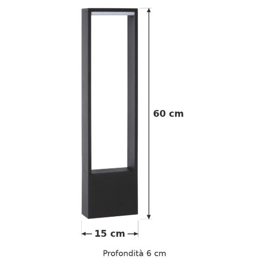 Paletto da giardino rettangolare moderno antracite led 10w 3000k ip54