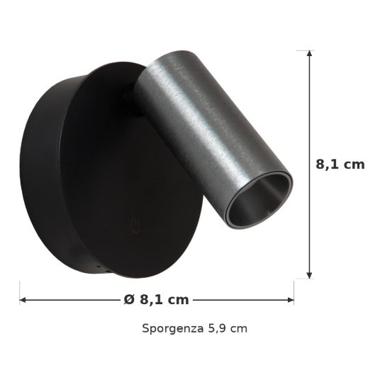 Faretto da comodino grigio ferro nero led 2w cct 2700k 3300k 4000k ricaricabile