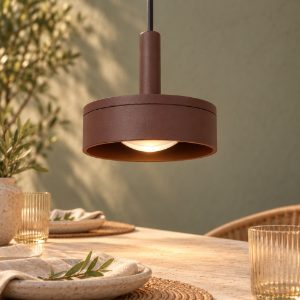 Lampada a sospensione da esterno rotonda moderna marrone ruggine trasparente led 8w 2700k ip54