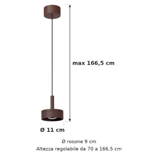 Lampada a sospensione da esterno rotonda moderna marrone ruggine trasparente led 8w 2700k ip54