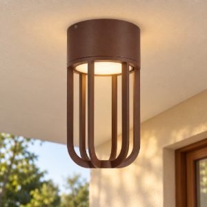 Plafoniera da esterno a lanterna moderna marrone ruggine led 8w 2700k ip54