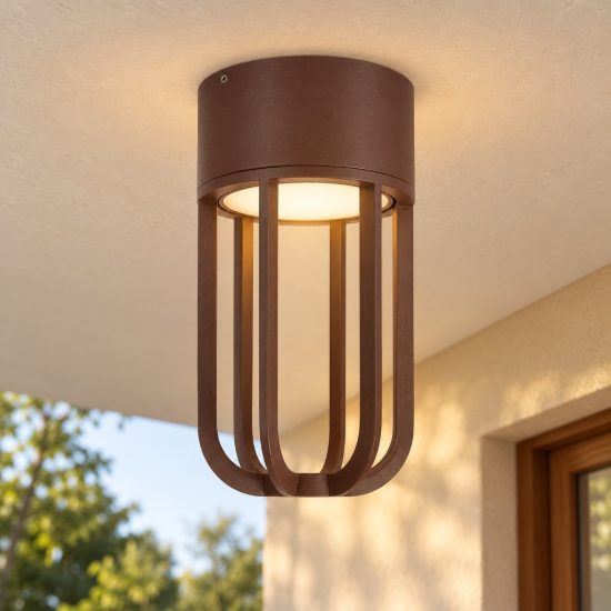 Plafoniera da esterno a lanterna moderna marrone ruggine led 8w 2700k ip54