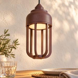 Lampada a sospensione da esterno a lanterna moderna marrone ruggine led 8w 2700k ip54
