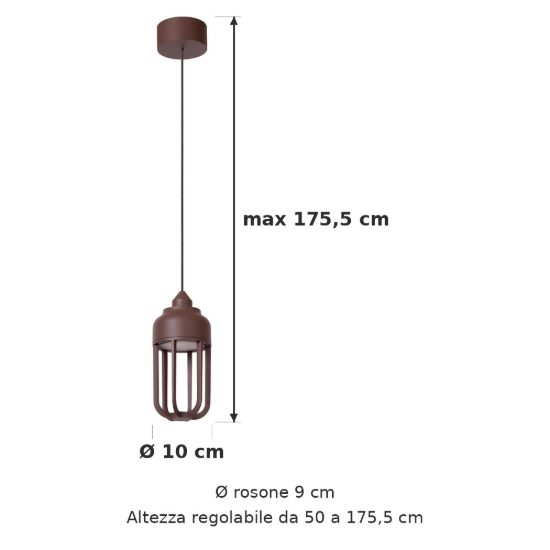 Lampada a sospensione da esterno a lanterna moderna marrone ruggine led 8w 2700k ip54