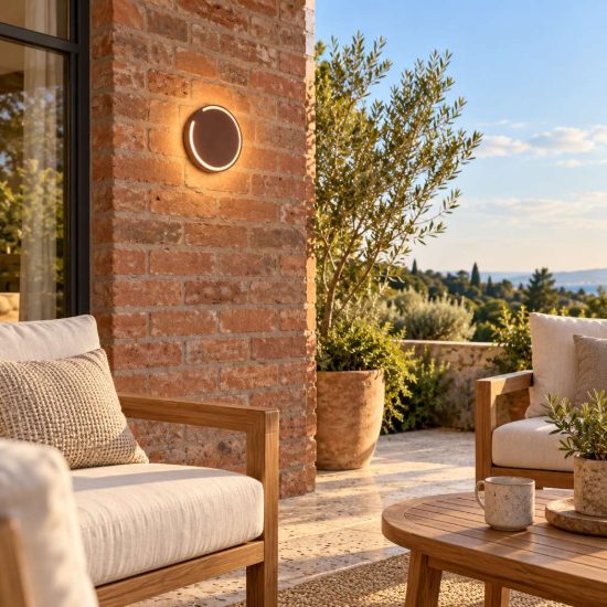 Applique da esterno rotonda moderna marrone ruggine led 6w 2700k ip54