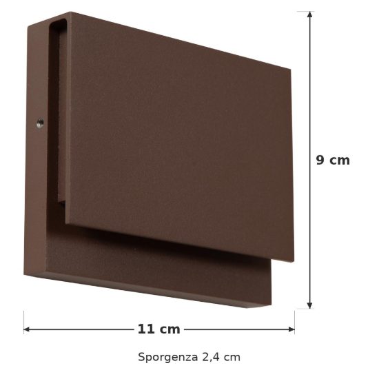 Applique da esterno rettangolare moderna marrone ruggine led 6w 2700k ip54