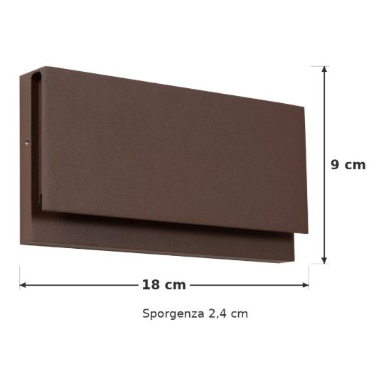 Applique da esterno rettangolare moderna marrone ruggine led 10w 2700k ip54